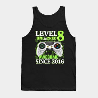 8 Year Old Boy Video Gamer Awesome Since 2016 8th Birthday Tank Top